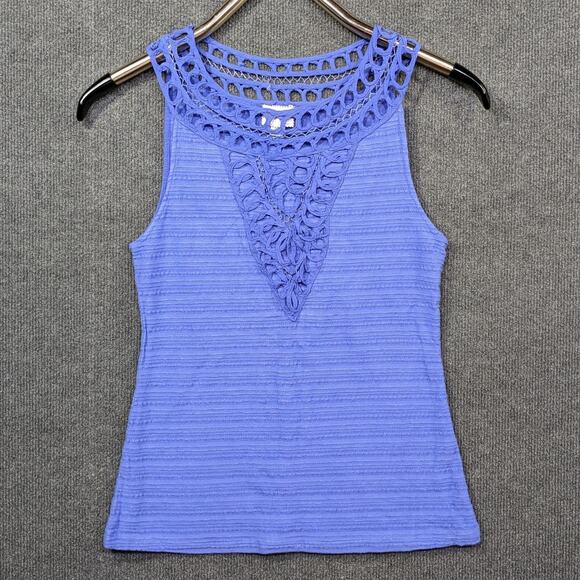 Anthropologie 9-H15 Tank Top Women XS Textured Crochet Cornflower Postage Stamp - Picture 1 of 10